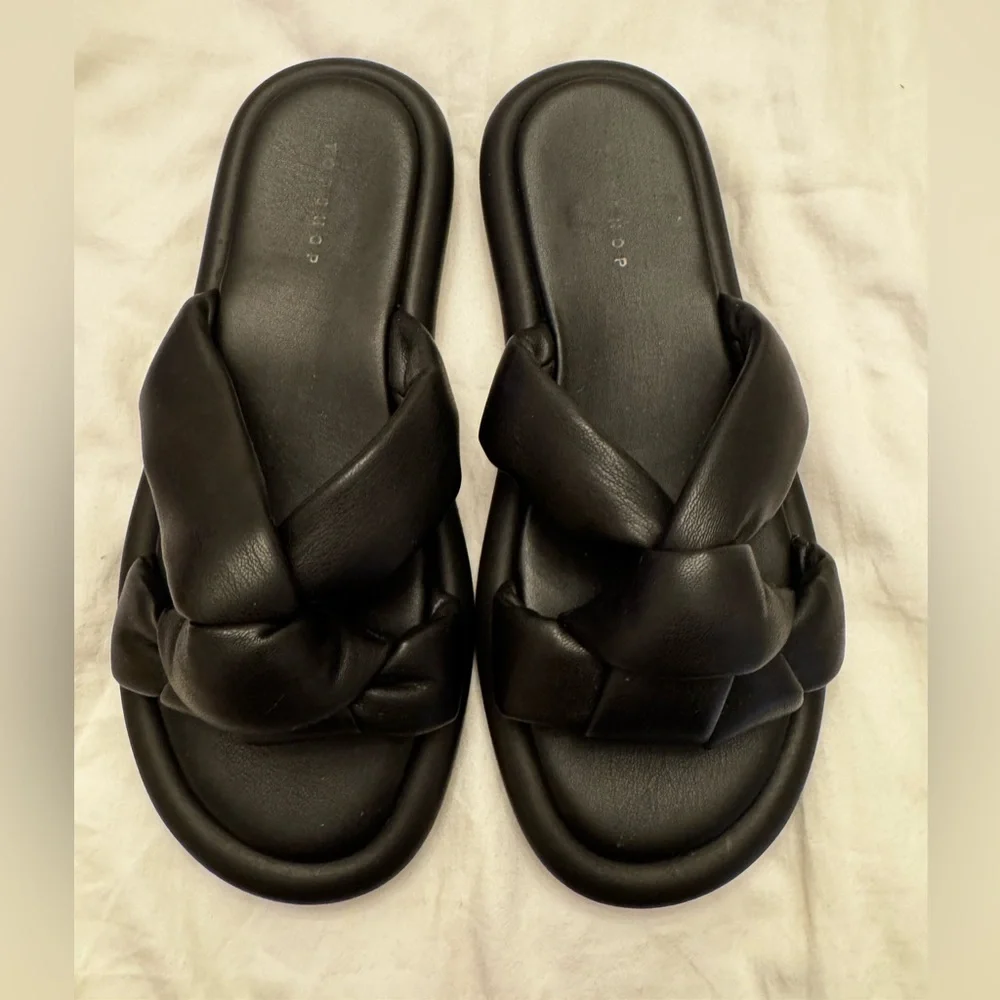 Topshop‎ Black Knotted Slide Sandals | Comfy Minimalist Flats 7.5 - Picture 6 of 8